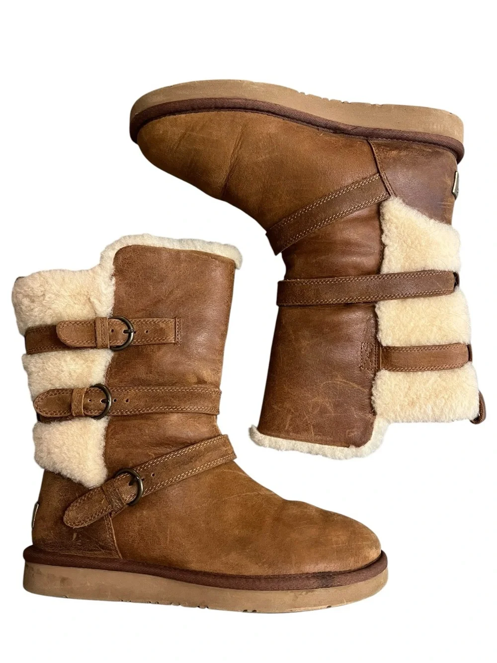 UGG Australia Becket Shearling Buckle Boots Chestnut Brown Women’s Size 8